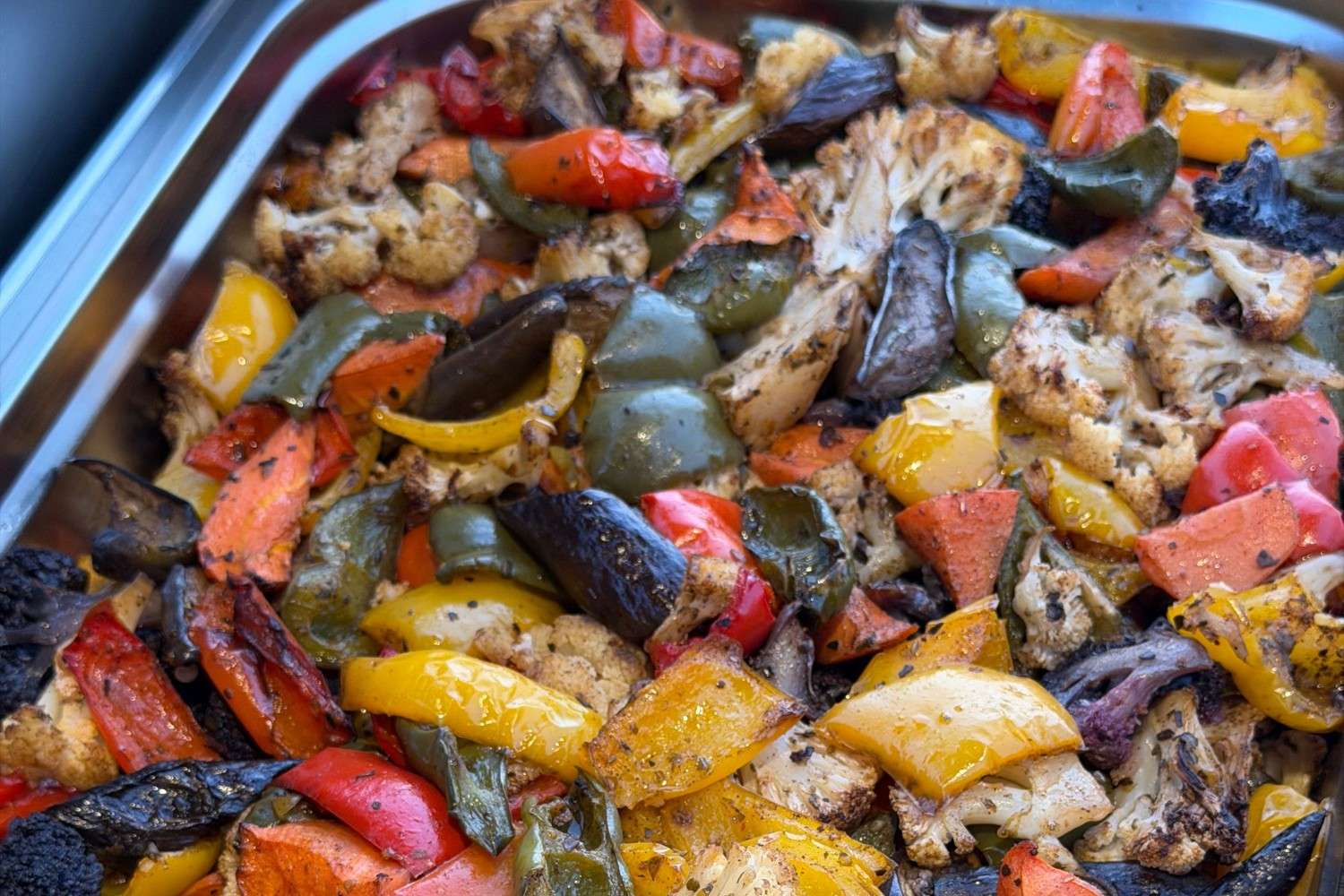 Hatco Built-In Heated Well Colorful roasted vegetables in a food pan