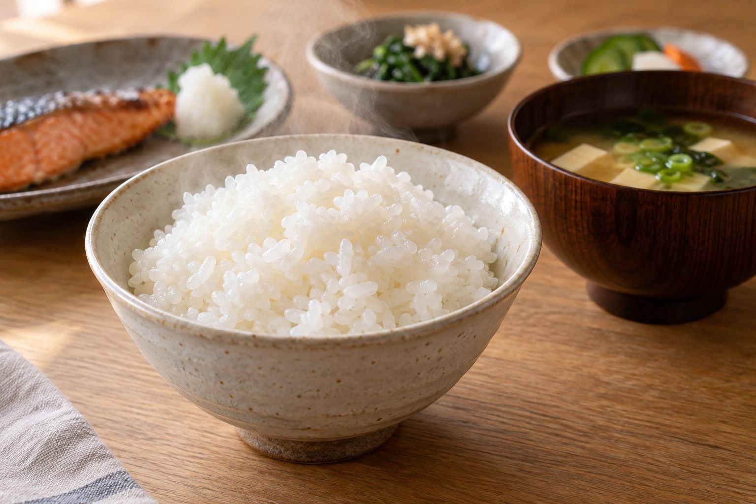 Hattori 瓦斯型煮飯鍋 日式定食與白飯,Hattori GRC 系列日常供餐應用示意