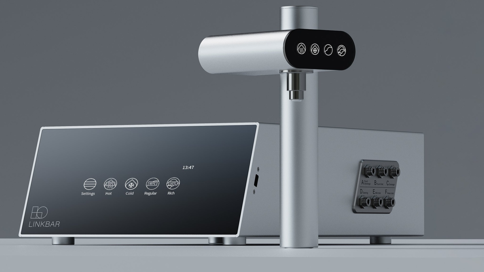 Linkbar Single Touch Milk under-counter host and counter tap